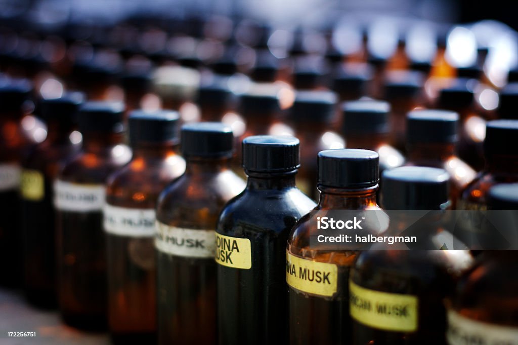 scent bottles lined up for sale.